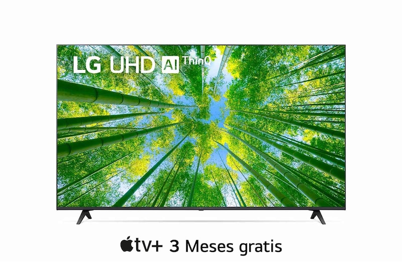 LG UHD 55'' UQ8000 Smart TV con ThinQ AI (Inteligencia Artificial), Una vista frontal del televisor LG UHD con la imagen de relleno y el logotipo del producto encima, 55UQ8000PSB