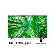 LG UHD 55'' UQ8050 Smart TV con ThinQ AI (Inteligencia Artificial), Una vista frontal del televisor LG UHD con la imagen de relleno y el logotipo del producto encima, 55UQ8050PSB