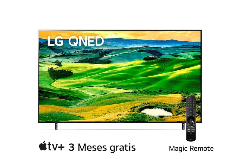 LG  LG QNED 65'' QNED80 Smart TV con ThinQ AI (Inteligencia Artificial), Una vista frontal del televisor LG QNED con una imagen de relleno y el logotipo del producto, 65QNED80SQA, thumbnail 1