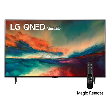 LG Pantalla LG QNED miniLED 65'' QNED85 4K SMART TV con ThinQ AI, Una vista frontal del televisor LG QNED con una imagen de relleno y el logotipo del producto en, 65QNED85SRA, thumbnail 1