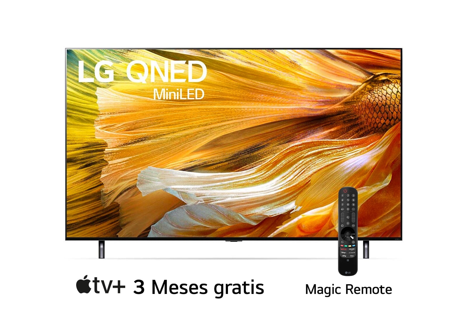 LG QNED Mini LED 65'' QNED90 4K Smart TV con ThinQ AI (Inteligencia Artificial), Procesador α7 Gen4 AI , Una vista frontal del televisor LG QNED, 65QNED90SPA, thumbnail 1