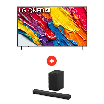 Front view of 75" LG QNED AI QNED82 4K Smart TV + LG Soundbar | Barra de Sonido S30A | 140W 75Q82S30.BDL