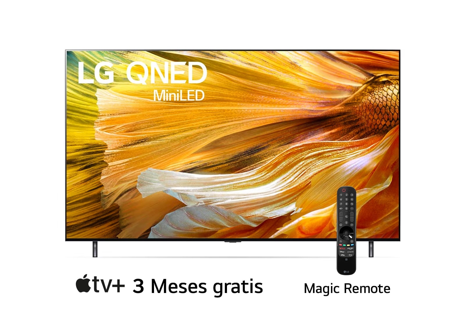 Front view of LG QNED Mini LED 75" QNED90 4K Smart TV con ThinQ AI (Inteligencia Artificial), Procesador α7 Gen4 AI  75QNED90SPA