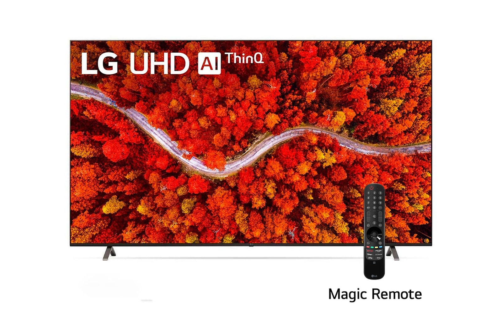 LG 82'' Serie UP80 Smart 4K UHD TV, vista frontal con imagen de relleno., 82UP8050PSB