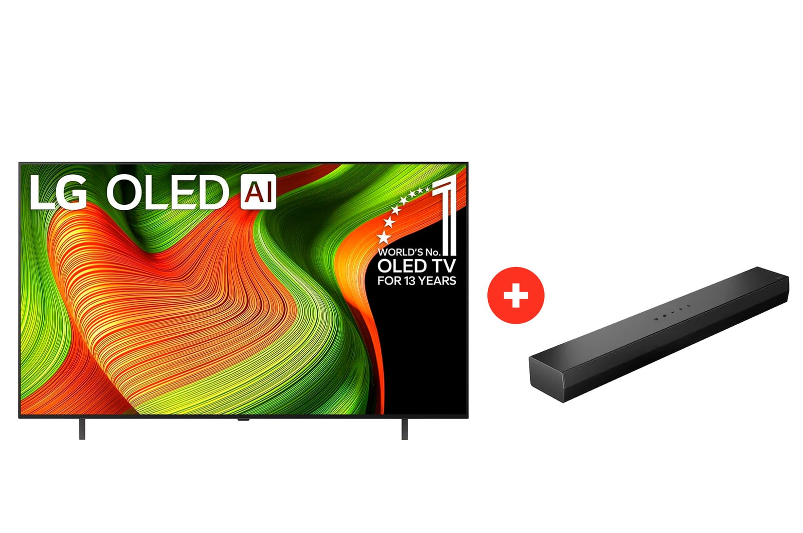 Front view of 55 pulgadas LG OLED AI B5 4K Smart TV + LG Soundbar | Barra de Sonido LG S20 | Dolby Digital | 2.0 canales OLE55S20.BDL