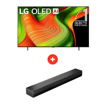 Front view of 55 pulgadas LG OLED AI B5 4K Smart TV + LG Soundbar | Barra de Sonido LG S20 | Dolby Digital | 2.0 canales OLE55S20.BDL