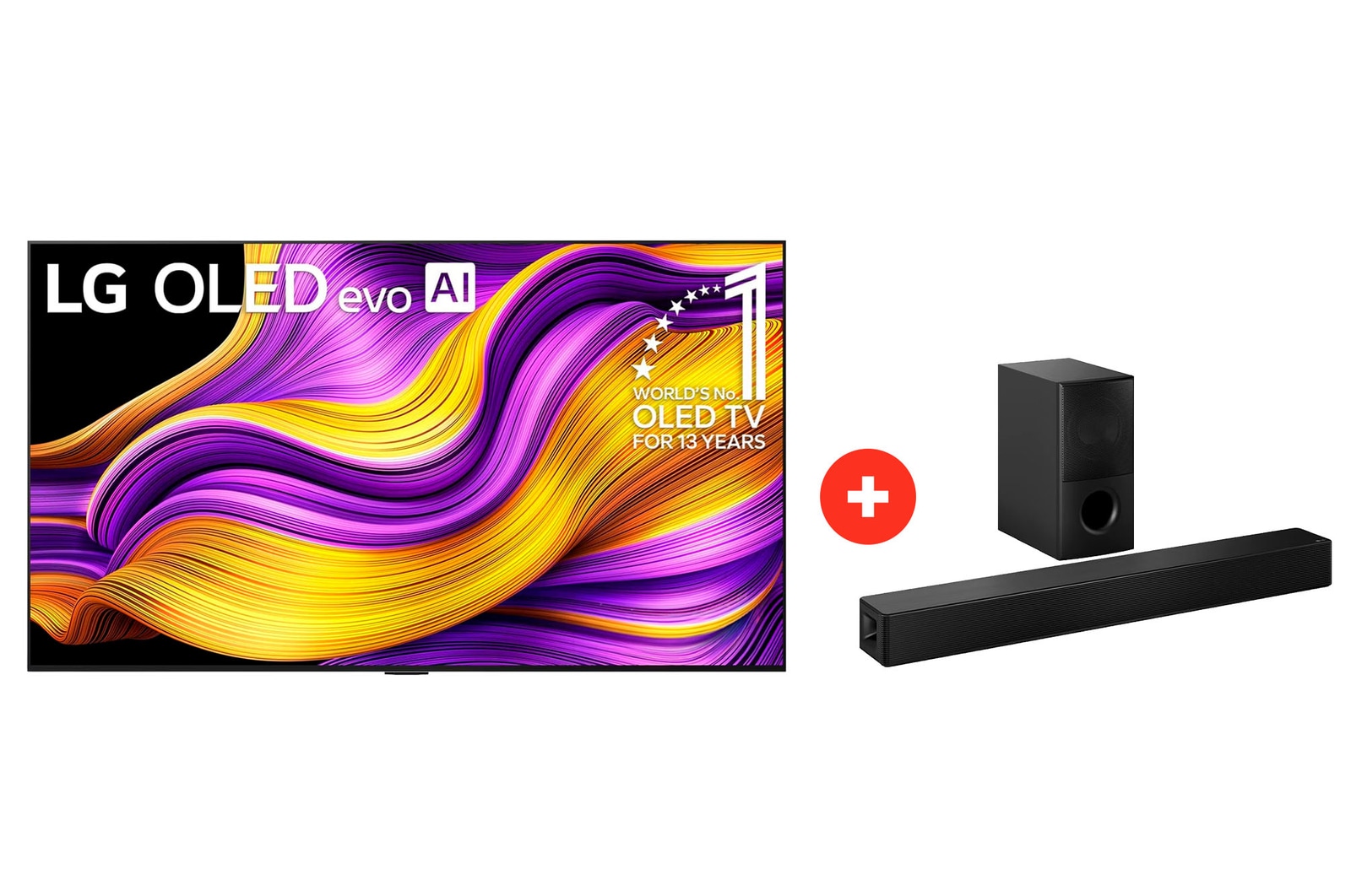 Front view of 77 pulgadas LG OLED evo AI G5 4K Smart TV + Barra de sonido LG para TV con Dolby Atmos SH5WC OLE77G5SH5.BDL