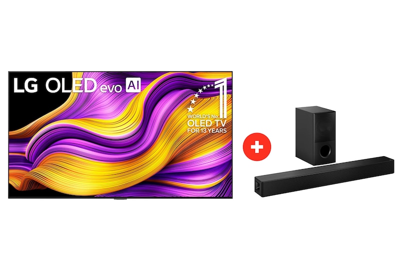 Front view of 77 pulgadas LG OLED evo AI G5 4K Smart TV + Barra de sonido LG para TV con Dolby Atmos SH5WC OLE77G5SH5.BDL