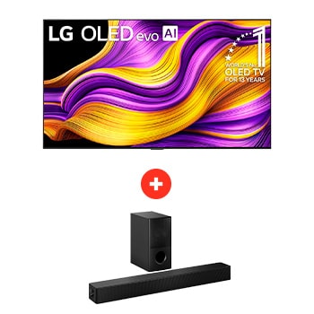Front view of 77 pulgadas LG OLED evo AI G5 4K Smart TV + Barra de sonido LG para TV con Dolby Atmos SH5WC OLE77G5SH5.BDL