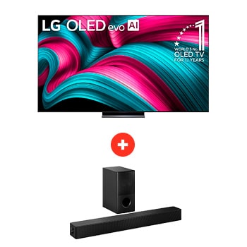 Front view of 83" LG OLED evo AI C5 4K Smart TV +Barra de sonido LG para TV con Dolby Atmos SH5WC OLE83C5SH5.BDL