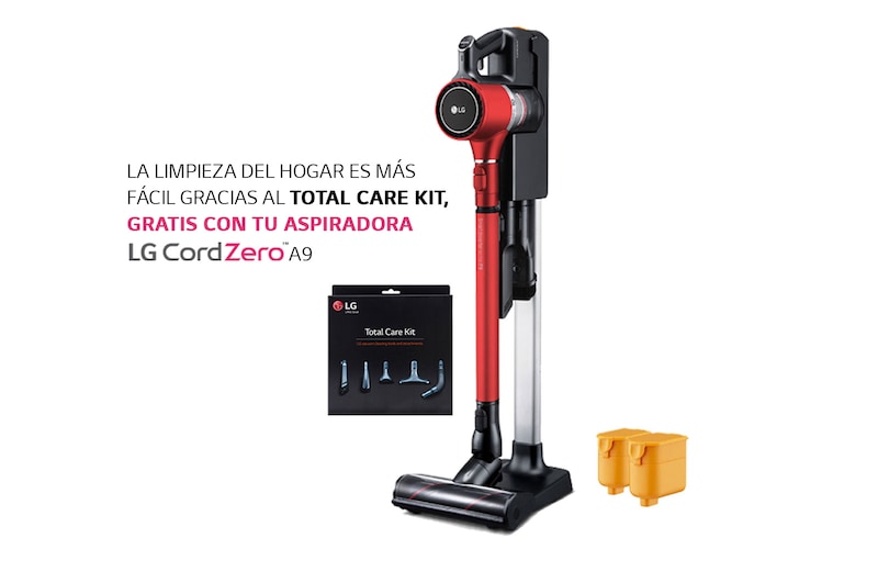LG Promoción A9 + Total Care Kit Gratis LG CordZero™ A9 Aspiradora de Mano Inalámbrica - Rojo Matte  CordZero mantiene tu hogar libre de bacterias, A905RM.BBRELGA