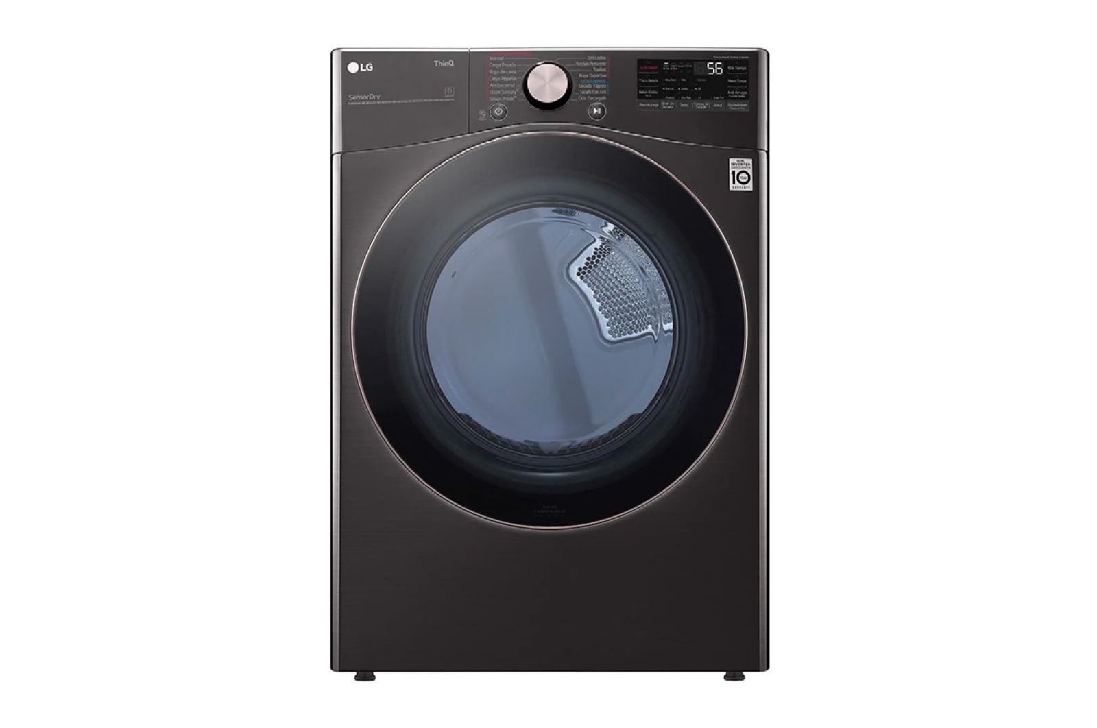 Front view of 22kg Secadora a Gas de Carga Frontal con TurboSteam™ & SmartThinQ(Wi-Fi), Color Acero Negro DF22BV2BR