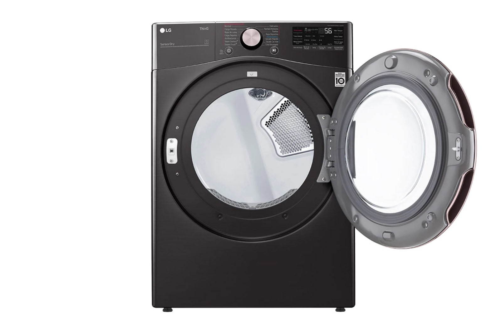 LG 22kg Secadora a Gas de Carga Frontal con TurboSteam™ & SmartThinQ(Wi-Fi), Color Acero Negro, DF22BV2BR