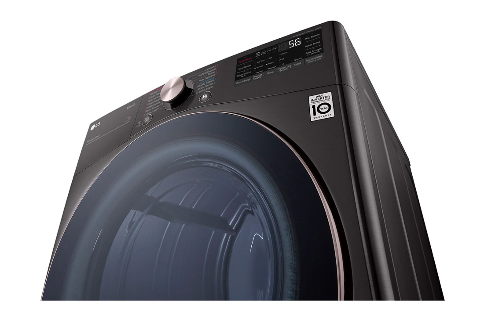 LG 22kg Secadora a Gas de Carga Frontal con TurboSteam™ & SmartThinQ(Wi-Fi), Color Acero Negro, DF22BV2BR