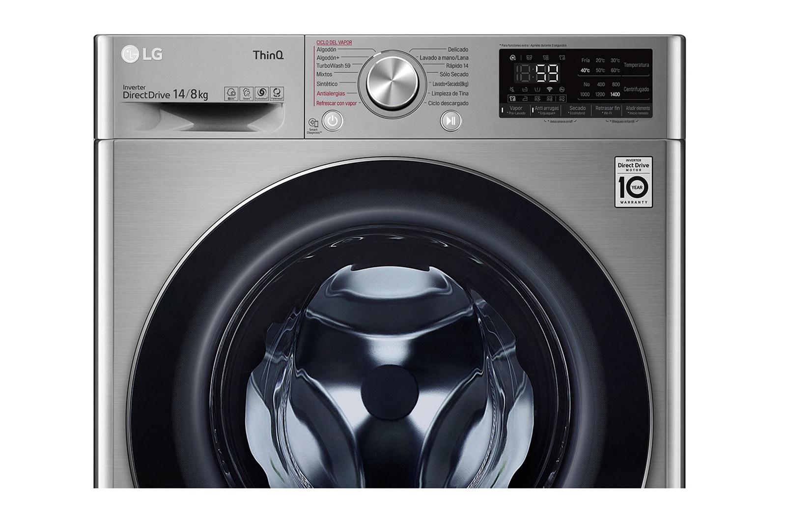LG Lavadora Secadora Carga Frontal 14Kg/8Kg LG WD14VV3S6C 6 Motion DD Motor Inverter AI Direct Drive color Acero ThinQ™, WD14VV3S6C