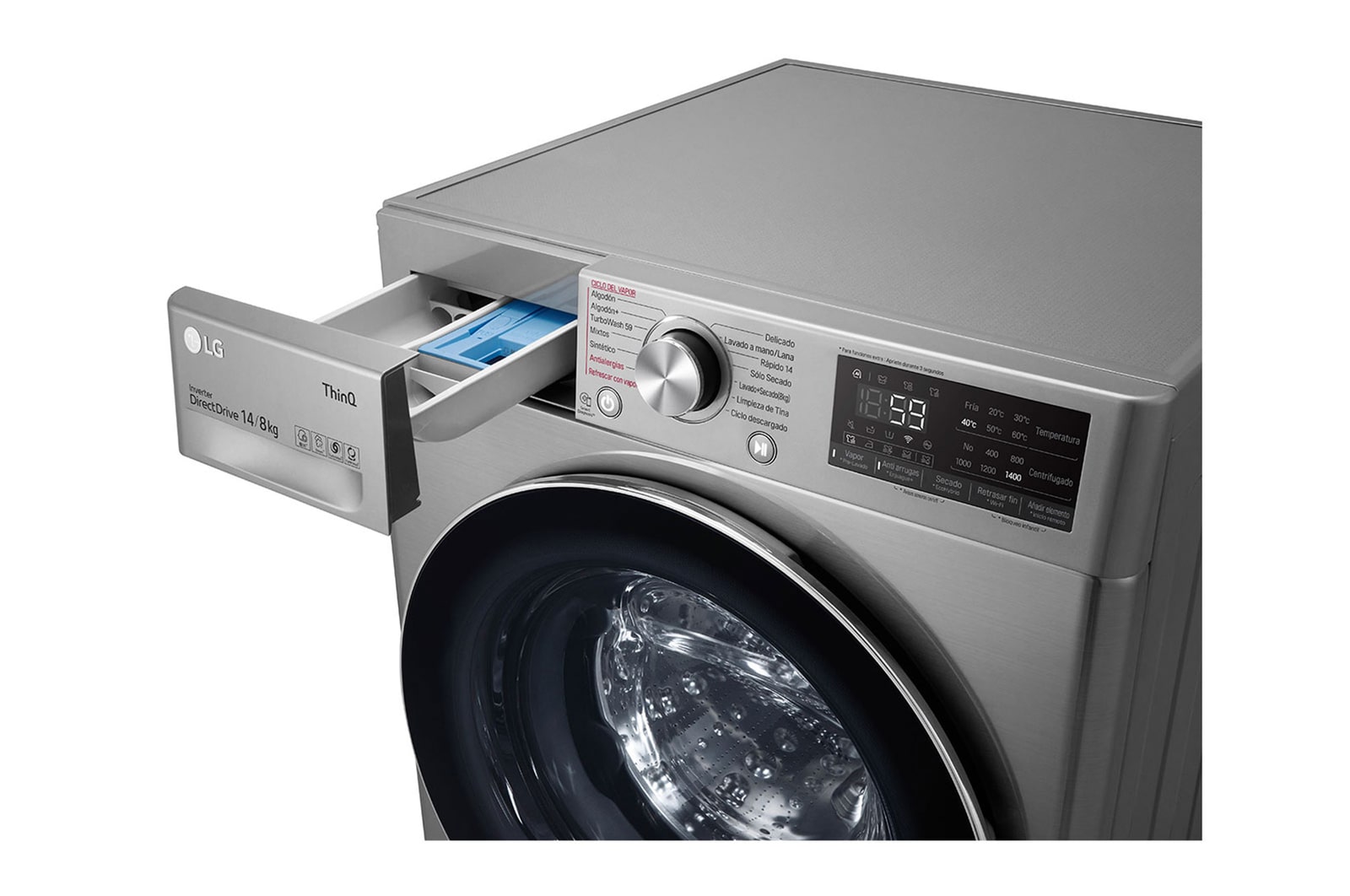 LG Lavadora Secadora Carga Frontal 14Kg/8Kg LG WD14VV3S6C 6 Motion DD Motor Inverter AI Direct Drive color Acero ThinQ™, WD14VV3S6C
