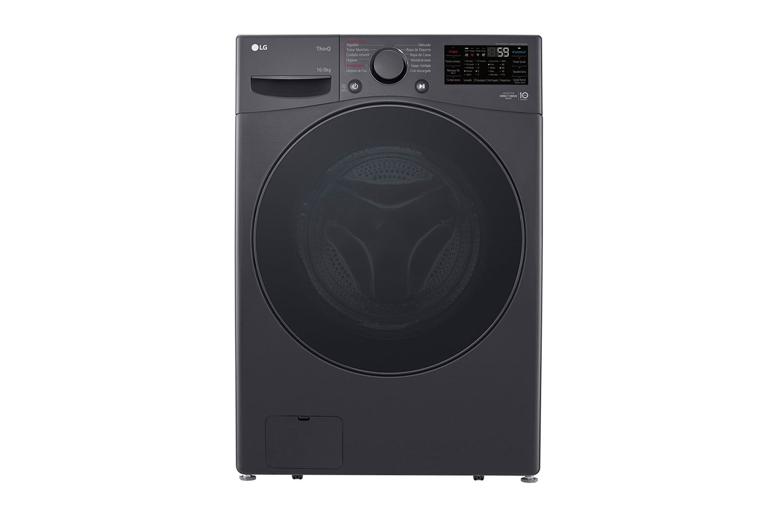 Front view of Lavasecadora Carga Frontal 16Kg / 8Kg LG WD16MG2S6P  6 Motion DD  Motor Inverter AI Direct Drive™ TurboWash™  ThinQ™\t WD16MG2S6P