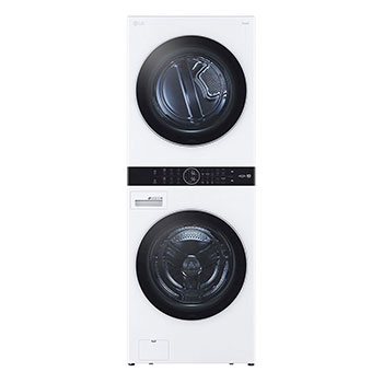 Front view of Torre de Lavado WashTower™ 4.5p³ (lavado)/ 7.4p³ (Secado Eléctrica) Carga frontal AI Direct Drive™ Steam Acero Negro WKEX200HWA