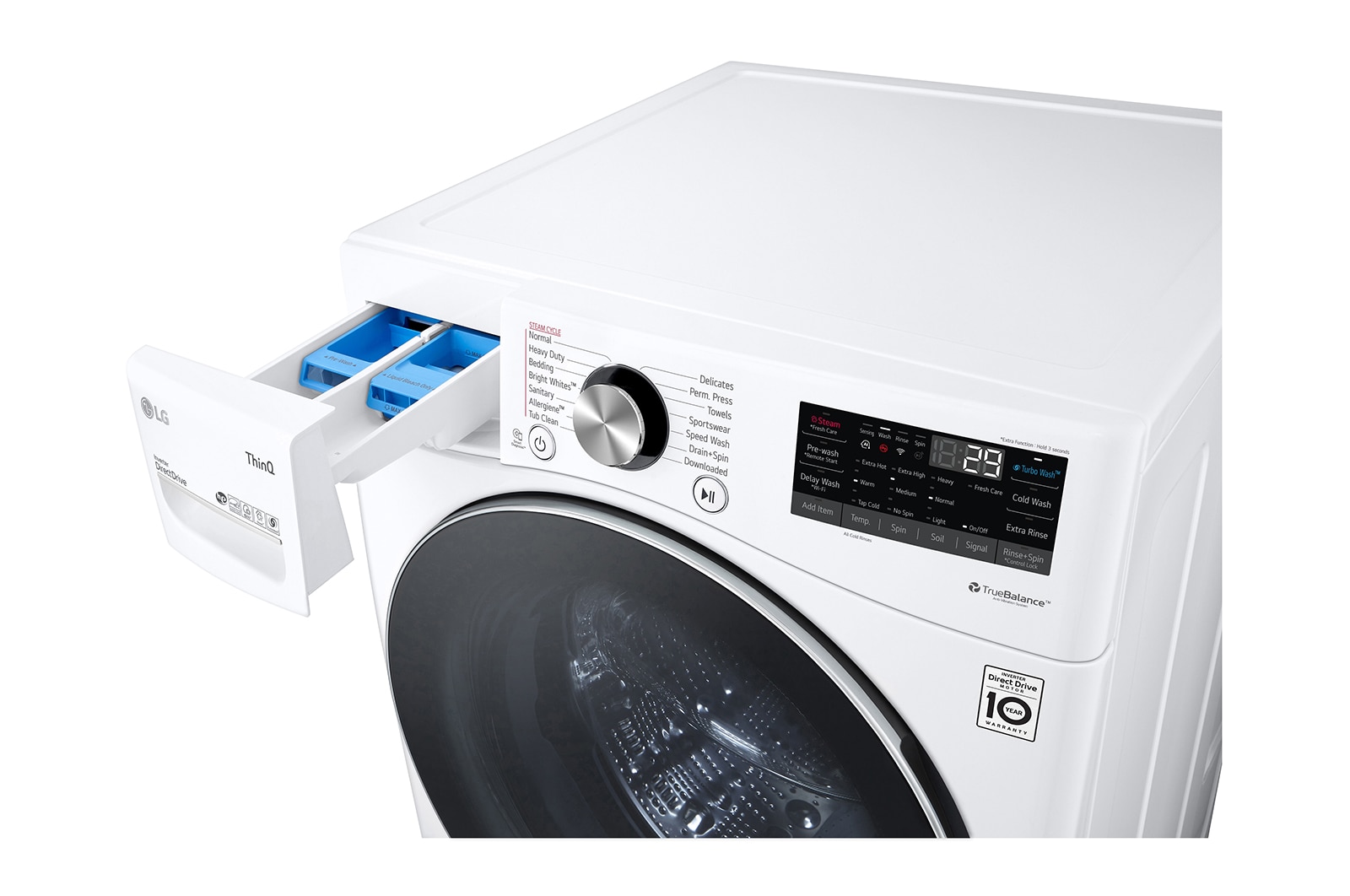 LG Lavadora Carga Frontal 22kg/48lbs, Steam, Vidrio templado, Color Blanco, LG ThinQ, WM22WV2S6BR