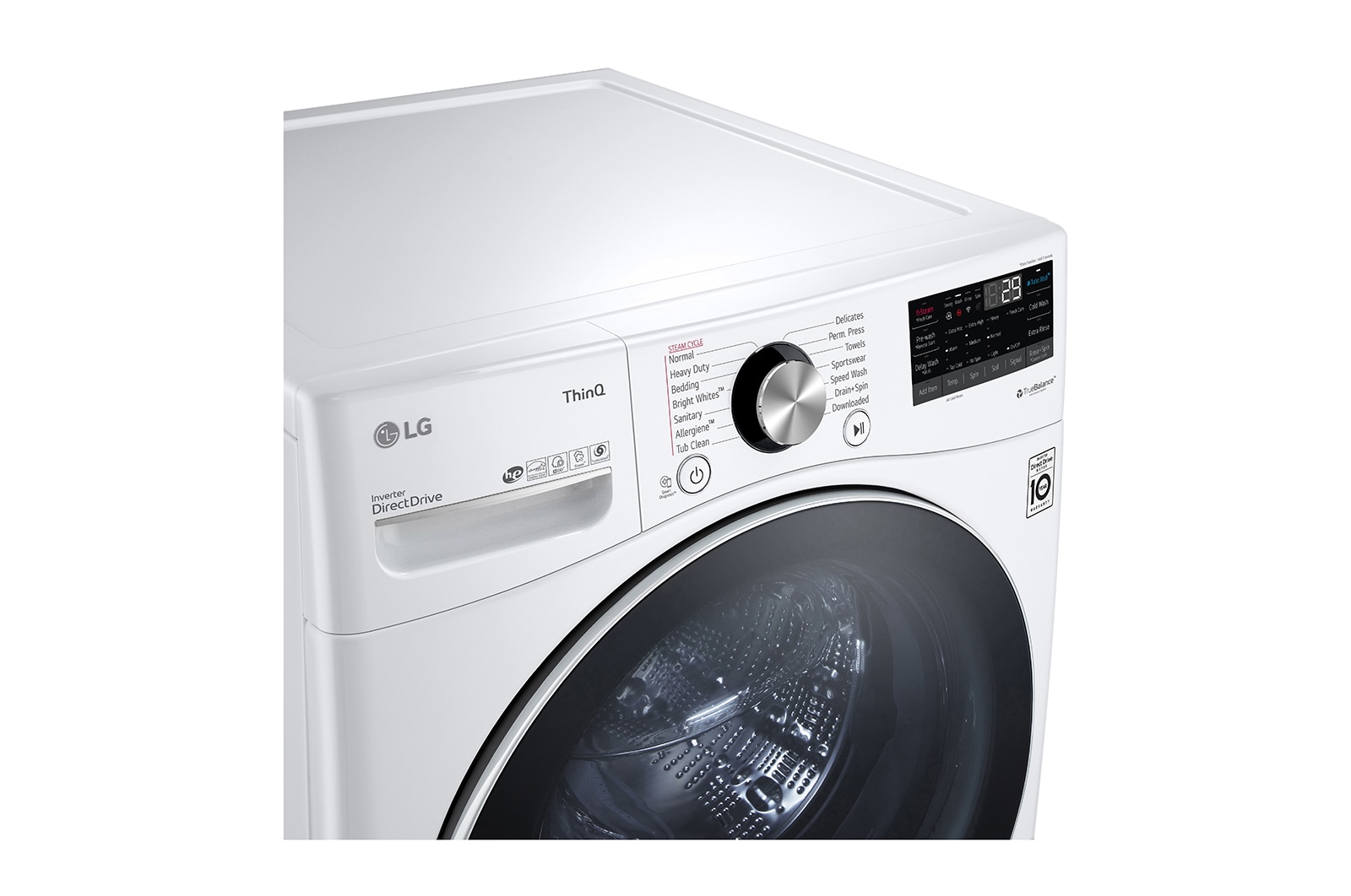 LG Lavadora Carga Frontal 22kg/48lbs, Steam, Vidrio templado, Color Blanco, LG ThinQ, WM22WV2S6BR
