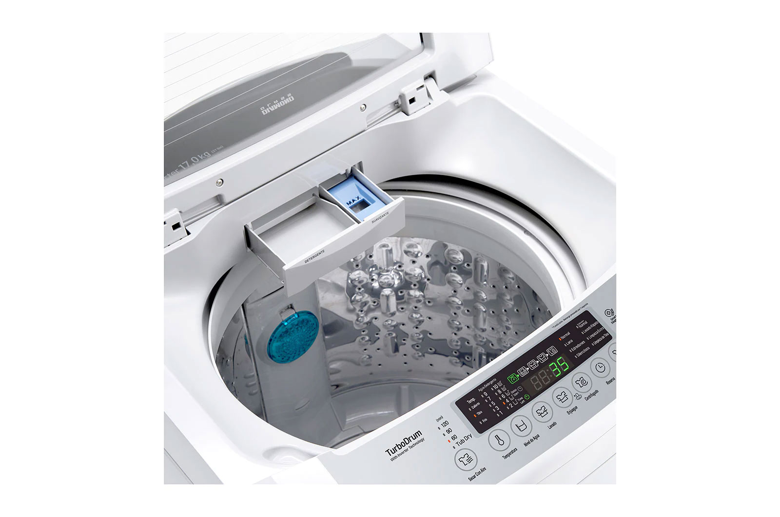 LG 15kg Lavadora Carga Superior, Smart Inverter, Smart Motion, TurboDrum™, Color Blanco, WT15WPBK