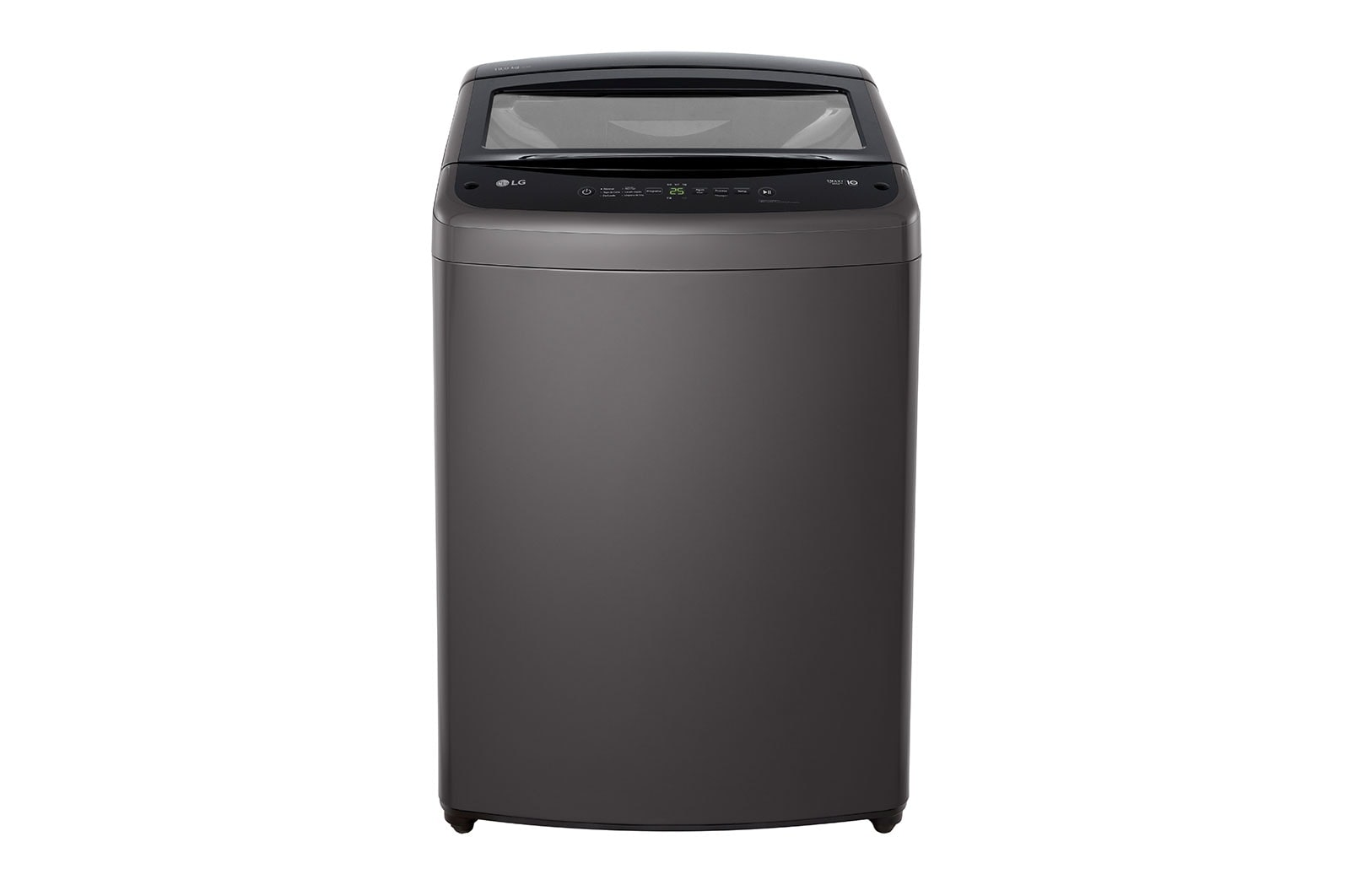 Vista frontal de Lavadora LG Carga Superior Smart Inverter con LG TurboDrum 19Kg – Gris oxford, WT19MVTM