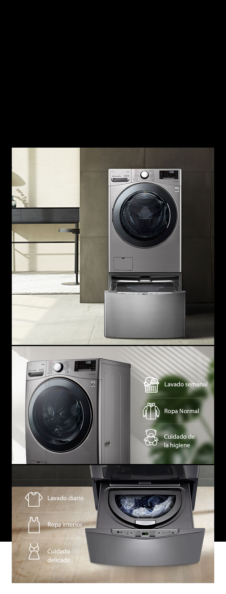 Compatible con la lavadora pedestal TWINWashTM Mini para que puedas lavar dos cargas a la vez.