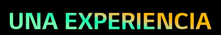 Las palabras "ONE EXPERIENCE" en un patrón degradado verde y amarillo.