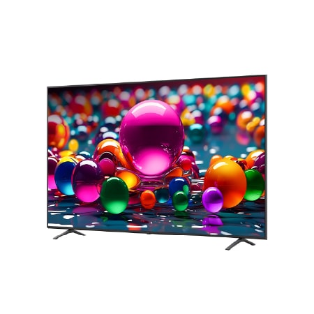 Vista lateral ligeramente inclinada hacia la izquierda del TV LG FHD, LR60