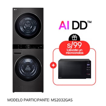 LG WashTower™ de 25kg de Lavado / 20kg de Secado - AI DD™, ThinQ™ con Motor Dual Inverter Heat Pump, Black Steel - Mod. WK25BS6