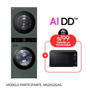 LG WashTower™ de 25kg de Lavado / 20kg de Secado - AI DD™, ThinQ™ con Motor Dual Inverter Heat Pump, Verde oscuro - Mod. WK25GGS6