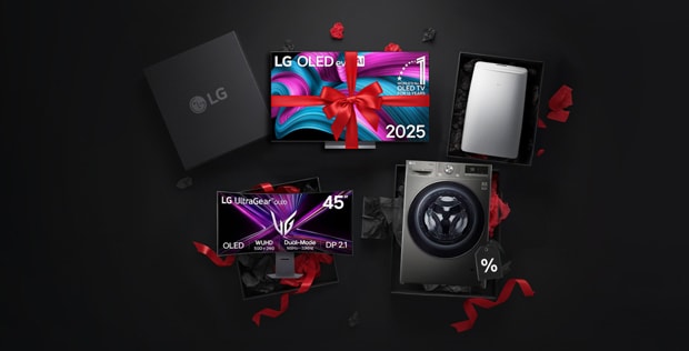 Imagen que muestra a una persona y electrodomésticos LG.