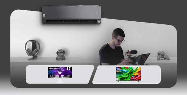 Imagen que muestra a una persona y electrodomésticos LG.