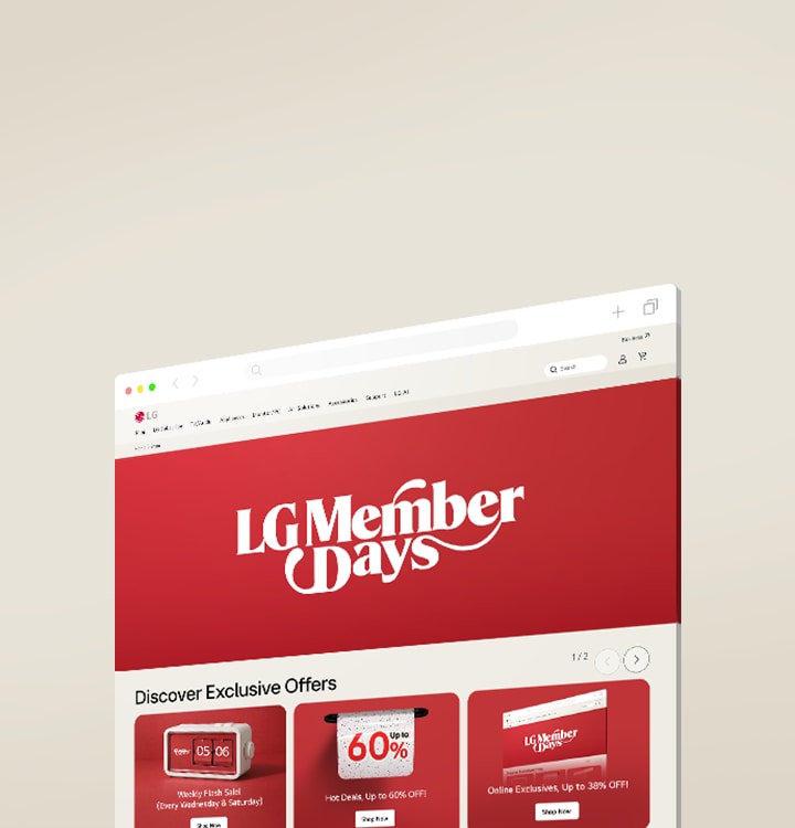 Banner de LG Member Days que destaca ofertas y beneficios disponibles solo en LG.com.