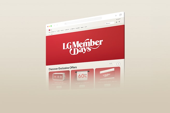 Banner de LG Member Days que promociona ofertas exclusivas y beneficios únicos que solo se pueden adquirir online en lg.com.