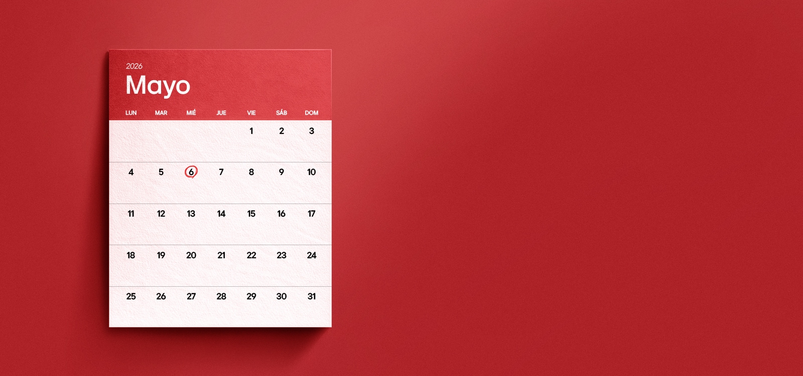 Imagen de la sección del quiz para LG Member Days 2026. Un calendario resalta el 6 de mayo, y la pregunta pide a los usuarios que adivinen la fecha de inicio del evento de este año. Se muestran tres opciones de respuesta: 6 de mayo, 19 de mayo y 26 de mayo.