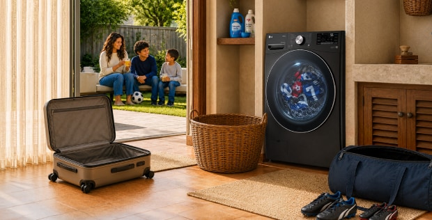 Imagen de una persona con electrodomésticos LG