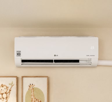 Aire acondicionado LG de pared instalado en la habitación del bebé.