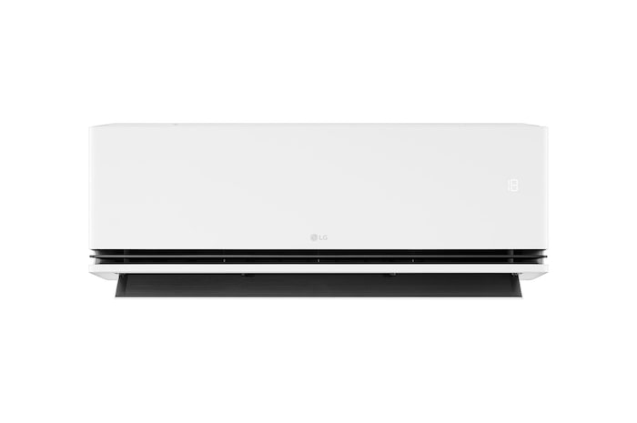 Front view of an LG air conditioner with the lower vane open