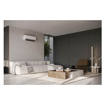 Modern living room with LG air conditioner on the wall