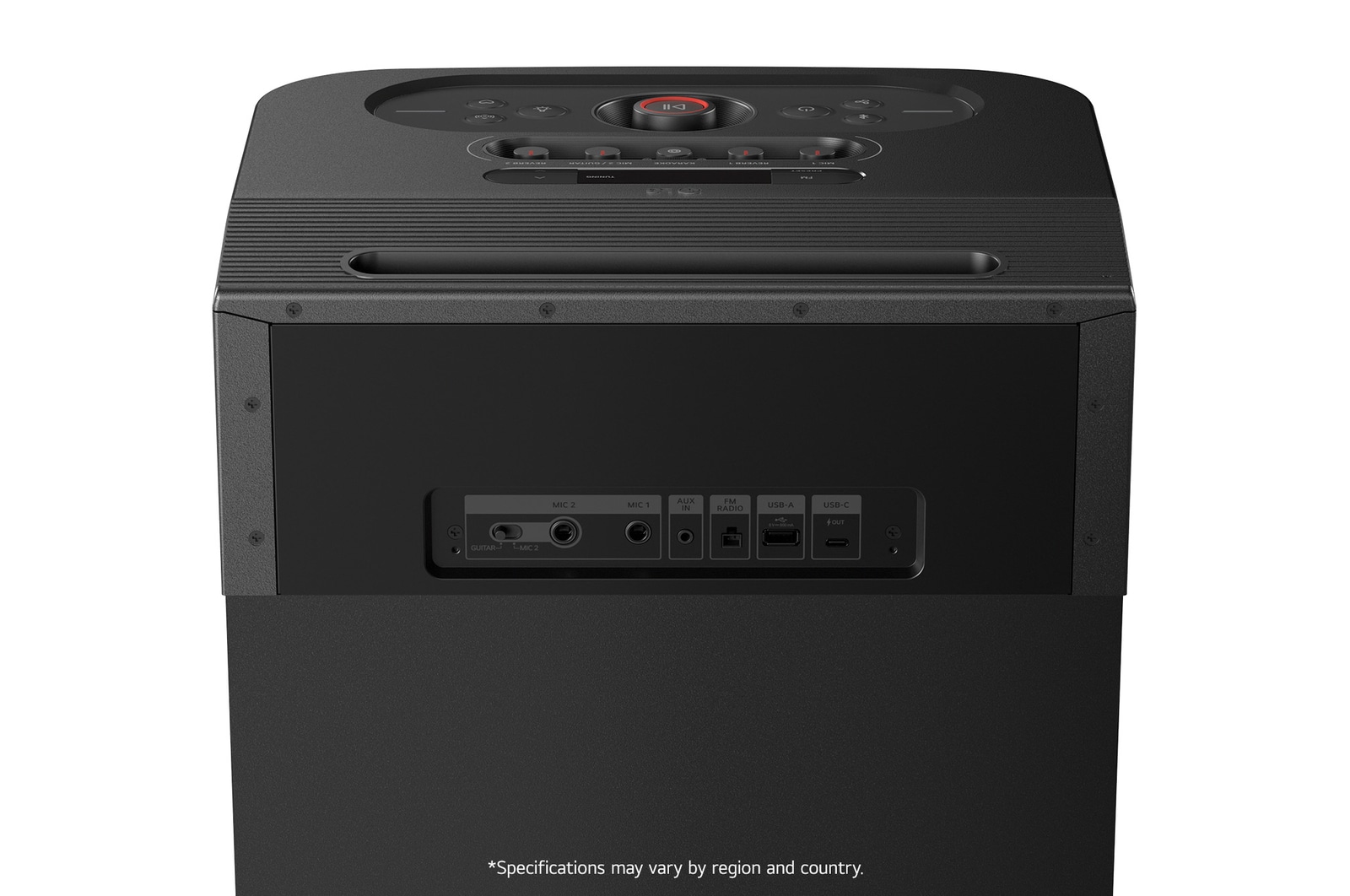 Close-up view of the rear connection ports