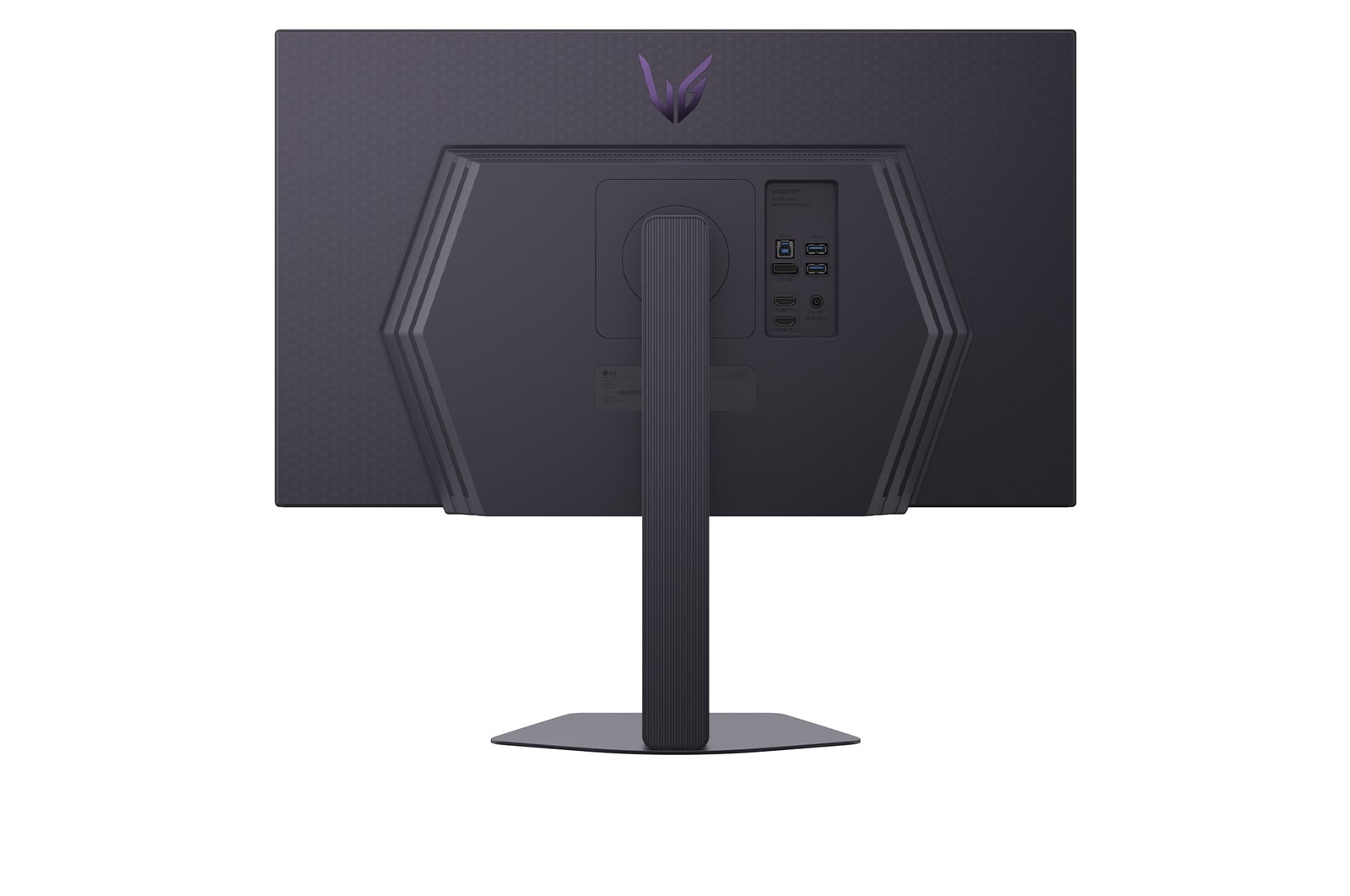 Rear view of a gaming monitor showing its connectivity ports, including two HDMI™ 2.0 inputs and two DisplayPort 1.4 ports with DSC support.