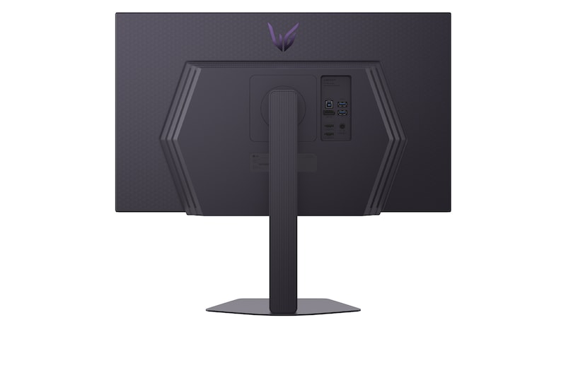 Rear view of a gaming monitor showing its connectivity ports, including two HDMI™ 2.0 inputs and two DisplayPort 1.4 ports with DSC support.