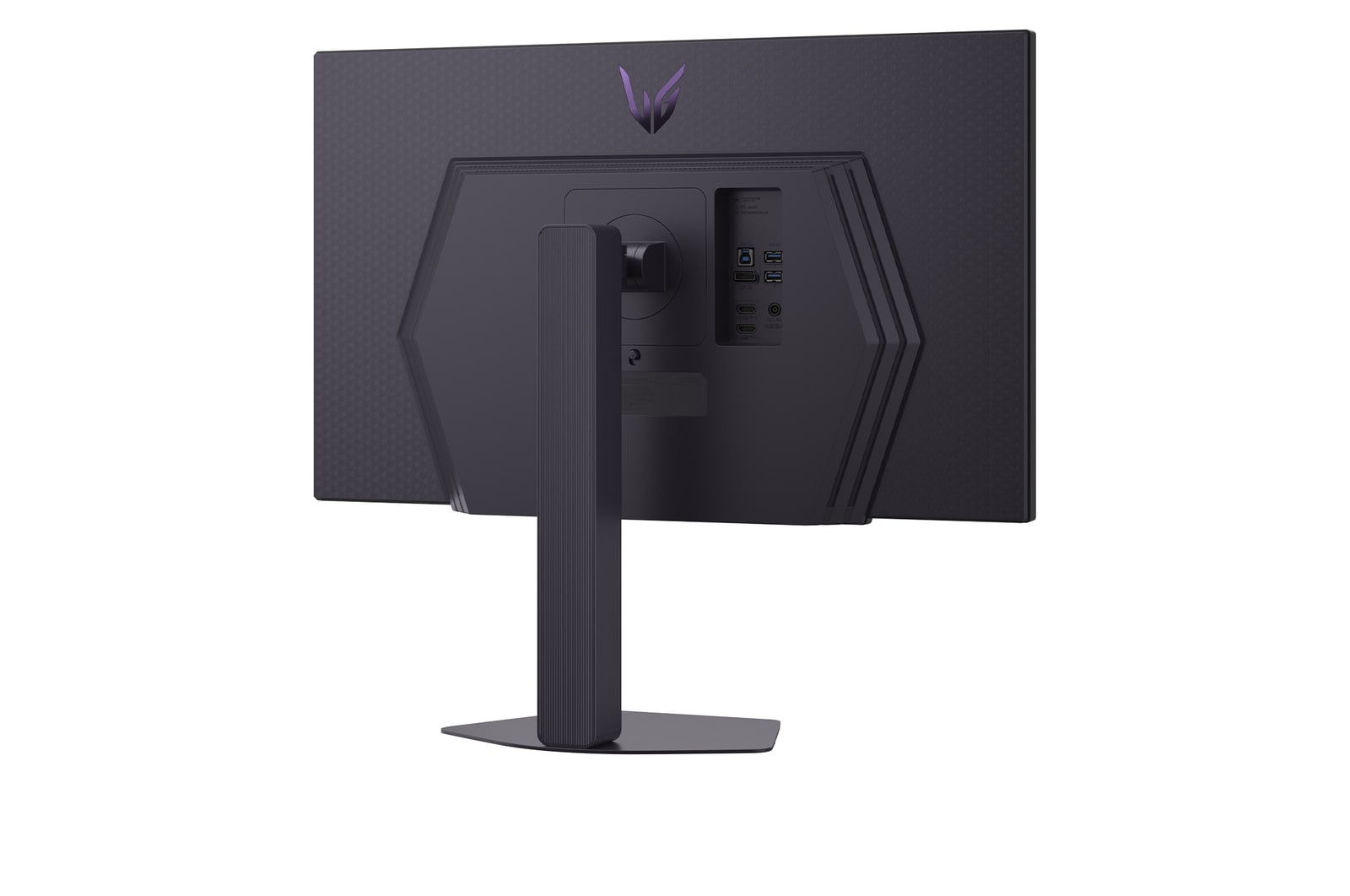 Front and side views of a gaming monitor illustrating its overall dimensions and profile design.