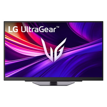 Close-up of the LG UltraGear 32-inch gaming monitor displaying a sci-fi game scene, highlighting its 16:9 QHD resolution of 2560×1440.