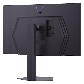 Front and side views of a gaming monitor illustrating its overall dimensions and profile design.
