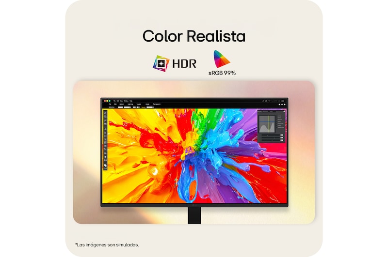 Monitor LG FHD que ofrece una imagen vibrante con soporte HDR y una cobertura de color sRGB del 99%.