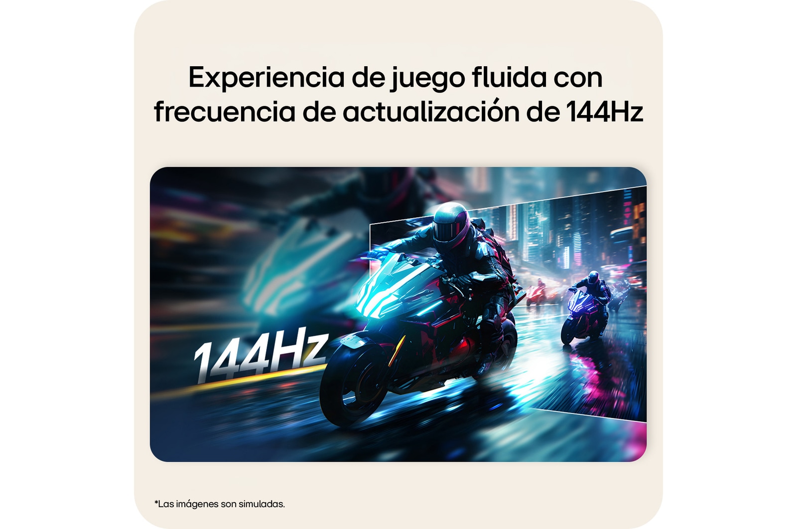 Monitor LG FHD que muestra contenido de juegos de movimiento rápido con una frecuencia de actualización de 144 Hz para un movimiento fluido.