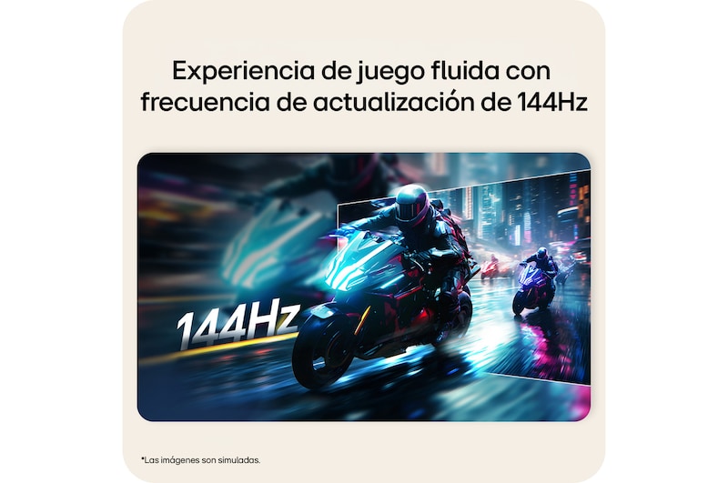 Monitor LG FHD que muestra contenido de juegos de movimiento rápido con una frecuencia de actualización de 144 Hz para un movimiento fluido.