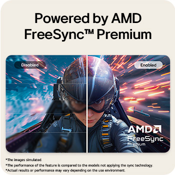 Monitor LG FHD que ilustra la tecnología AMD FreeSync Premium mediante una comparación lado a lado de los modos desactivado y activado.